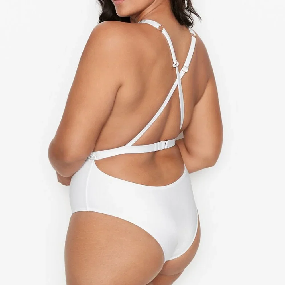 VICTORIA'S SECRET SWIM Rhinestone Bling Strap Plunge One-Piece Swimsuit - NWT - Picture 3 of 6